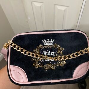 Juicy Couture Black and Pink Crossbody Bag with Gold Chain